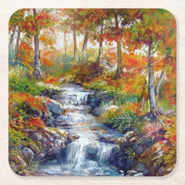 Beautiful Flowing Water Fine Art Square Paper Coaster (Front)