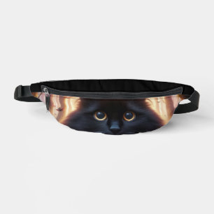 Beautiful Fluffy Black Cat with Gold Eyes Bum Bags