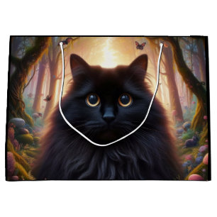 Beautiful Fluffy Black Cat with Gold Eyes Large Gift Bag