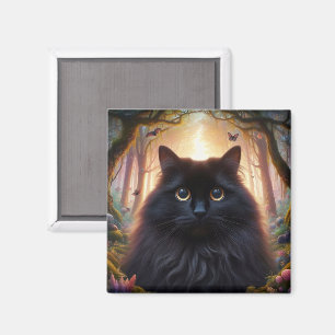 Beautiful Fluffy Black Cat with Gold Eyes Magnet