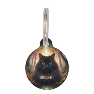 Beautiful Fluffy Black Cat with Gold Eyes Pet Tag