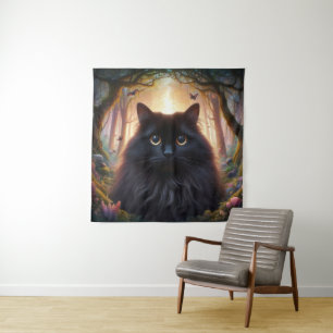 Beautiful Fluffy Black Cat with Gold Eyes Tapestry