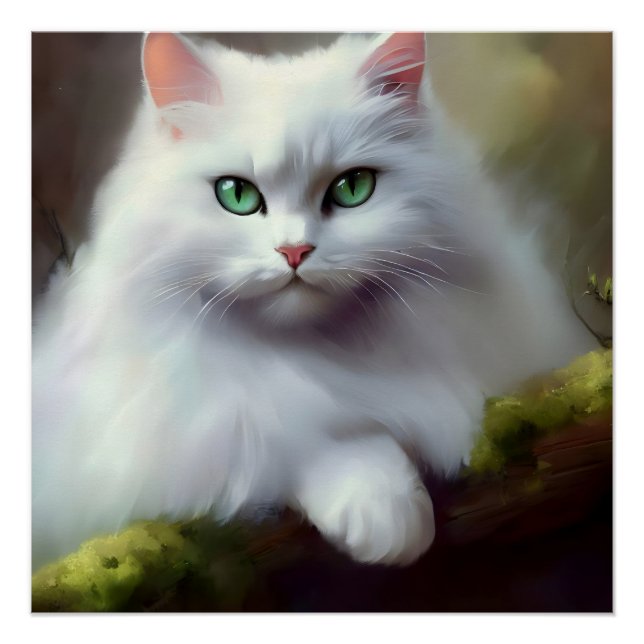 Beautiful Fluffy Cat Painting Poster (Front)