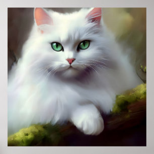 Beautiful Fluffy Cat Painting Poster