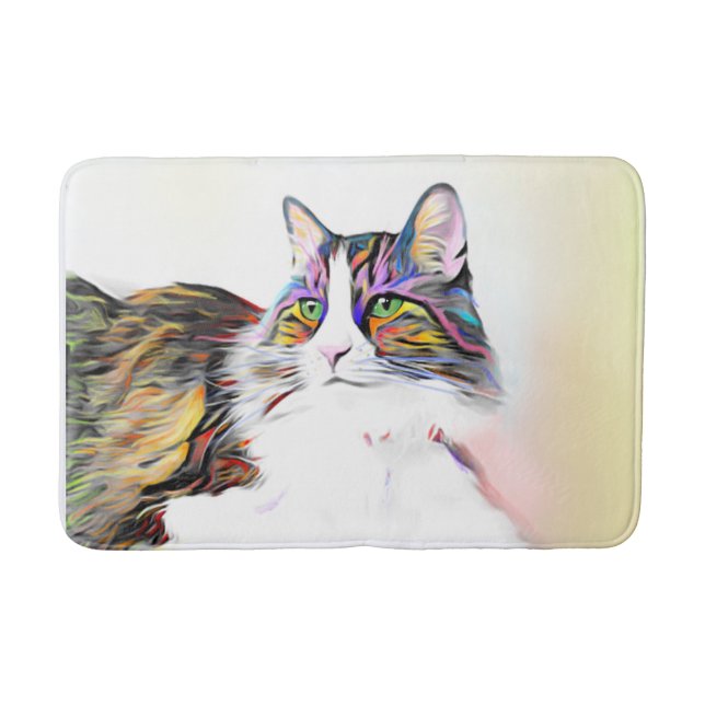 Beautiful fluffy cat with rainbow fur bath mat (Front)