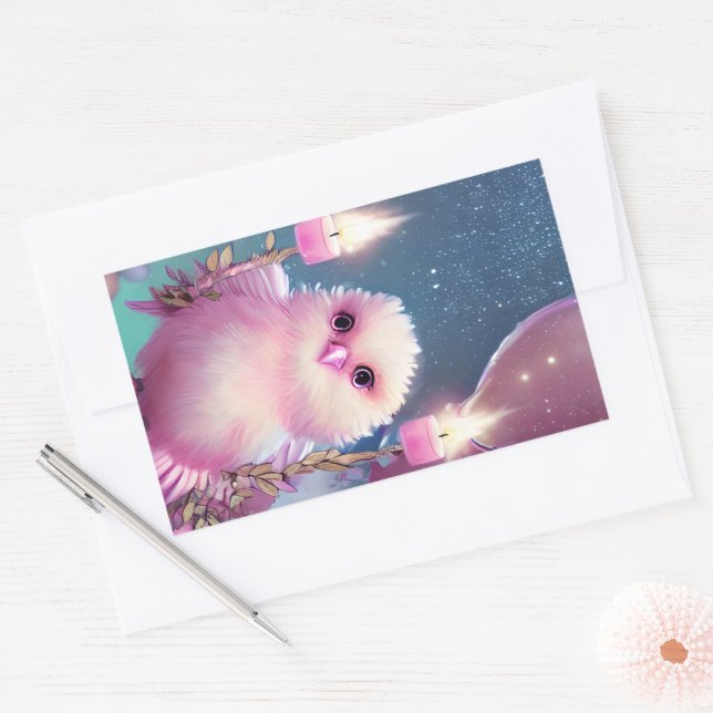 Beautiful Fluffy Pink Birthday Baby Bird  Rectangular Sticker (Envelope)