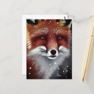 Beautiful Fluffy Red Fox in Snow Christmas Postcard