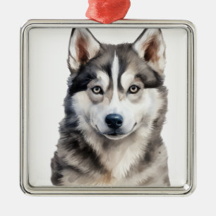 BEAUTIFUL FLUFFY SIBERIAN HUSKY DOG METAL ORNAMENT