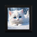 Beautiful Fluffy White Cat Blue Eyes Pink Cheeks Gift Box<br><div class="desc">Cute fluffy white cat Christmas gift box.</div>