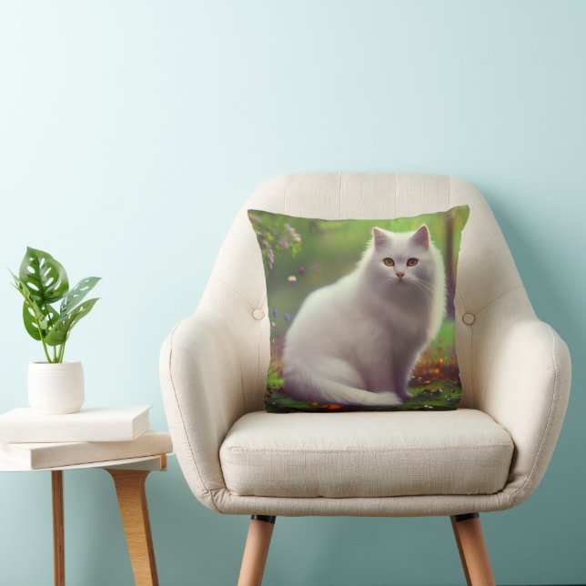 Beautiful Fluffy White Cat  Cushion (Chair)