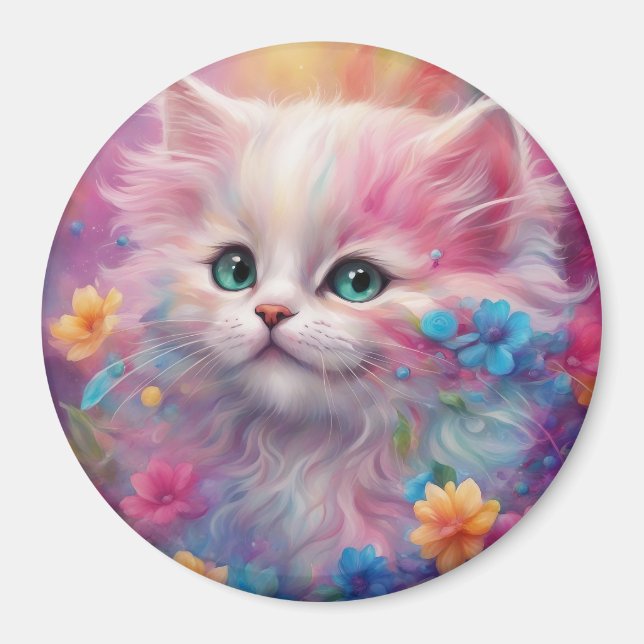 Beautiful Fluffy White Cat Magnet (Front)