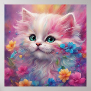 Beautiful Fluffy White Cat Poster