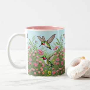 Beautiful Flying Humminbirds  Two-Tone Coffee Mug