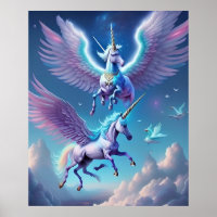 Beautiful Flying Purple Unicorns Horses Cloud Sky 