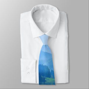 Beautiful Fog Mountain Lake Scenic Blue Water Tie