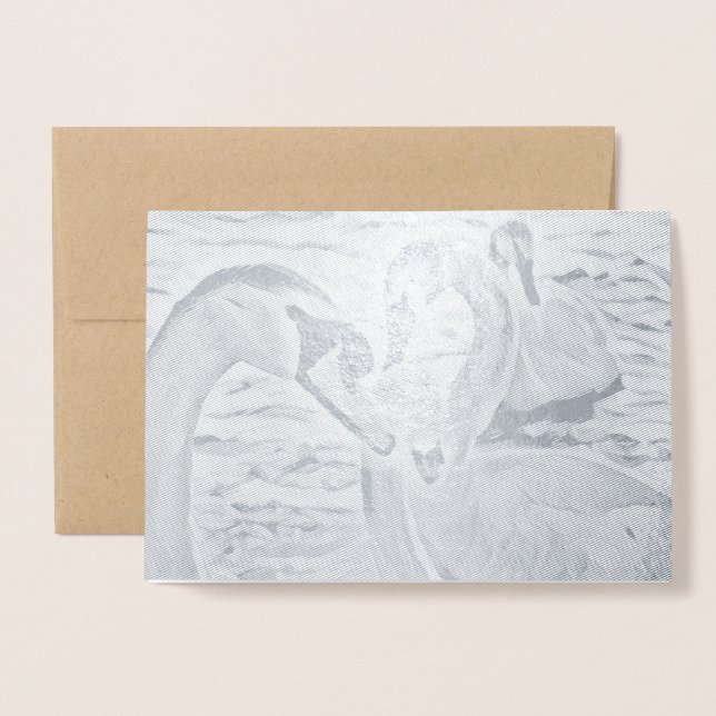 Beautiful Foil Flock of Swans Card Custom Message (Front With Envelope)
