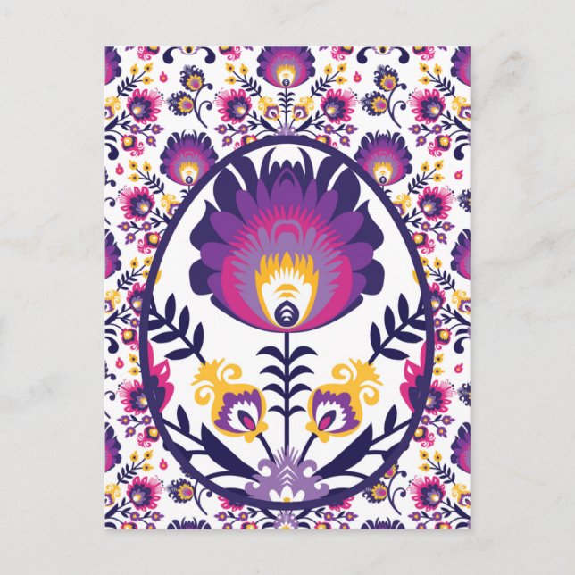 🌹Beautiful Folklore Purple Pysanka Easter Egg Postcard (Front)