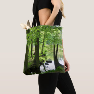 Beautiful forest and creek photo tote bag