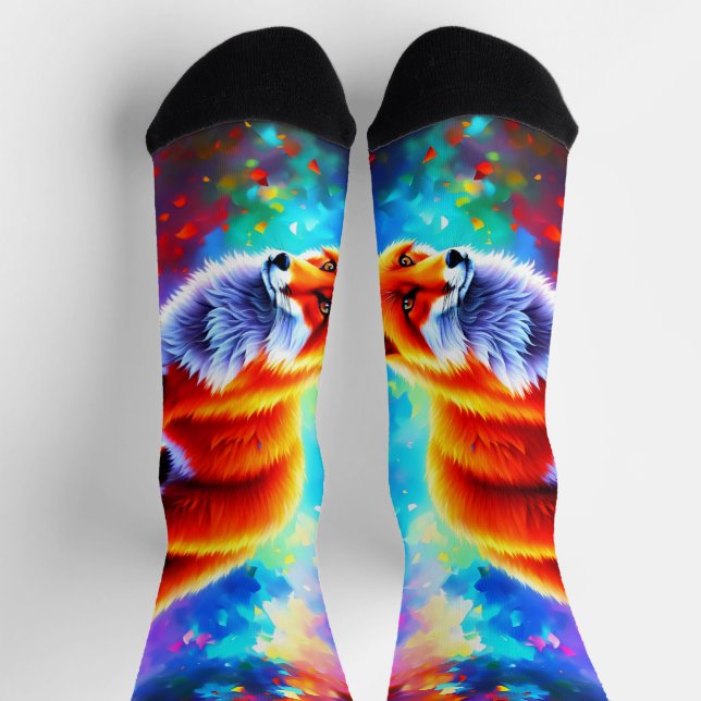 Beautiful forest fox cool red colour whimsical socks (Top)