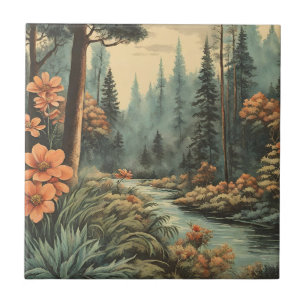 Beautiful Forest River Landscape  Ceramic Tile