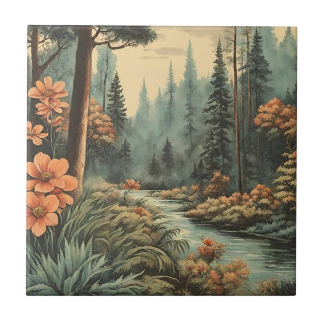 Beautiful Forest River Landscape  Ceramic Tile (Front)
