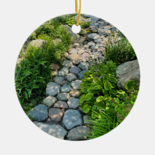 Beautiful forest scene sunny stone walkway photo  ceramic ornament