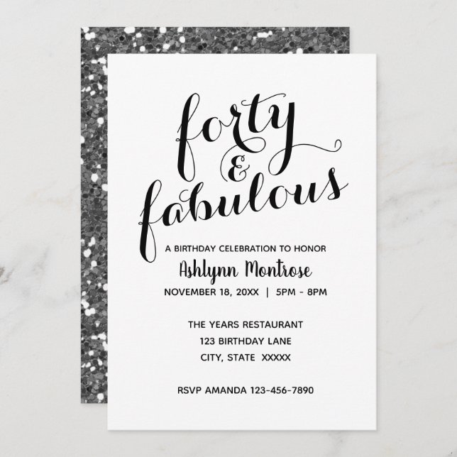 Beautiful Forty & Fabulous Birthday Invitation (Front/Back)