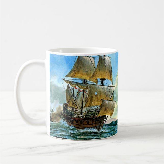 beautiful four-masted ship coffee mug (Left)