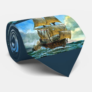 beautiful four-masted ship print tie