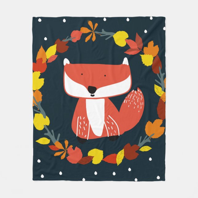 Beautiful fox in winter forest pattern fleece blanket (Front)