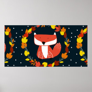 Beautiful fox in winter forest pattern poster