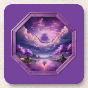 Beautiful Frame Purple Landscape With Reflections  Coaster