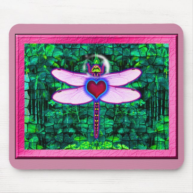 Beautiful Framed “Crackel Framed Dragonfly” Artwor Mouse Pad (Front)