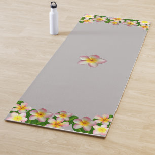 Beautiful Frangipani Flowers on Light Silver Grey  Yoga Mat