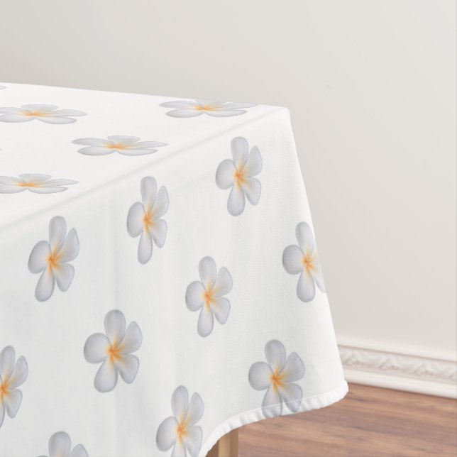 Beautiful Frangipani Plumeria Flowers on White Tablecloth (In Situ)