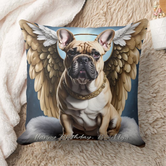 Beautiful French Bulldog & Angel Wings Cushion (Blanket)