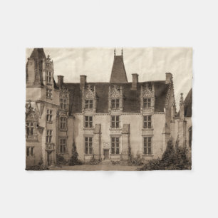 Beautiful French Chateau in Sepia Tones Fleece Blanket