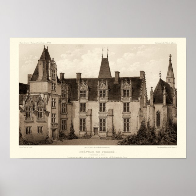 Beautiful French Chateau in Sepia Tones Poster (Front)
