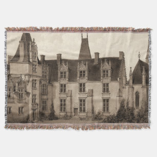 Beautiful French Chateau in Sepia Tones Throw Blanket