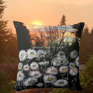Beautiful, Fresh Daisies Against A Winter's Sunset Cushion