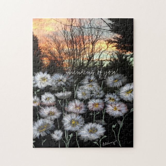 Beautiful, Fresh Daisies Against A Winter's Sunset Jigsaw Puzzle (Vertical)