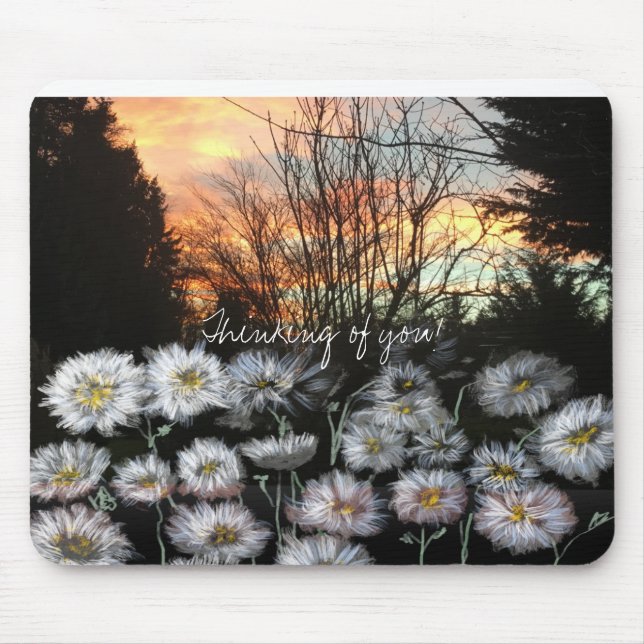 Beautiful, Fresh Daisies Against A Winter's Sunset Mouse Pad (Front)