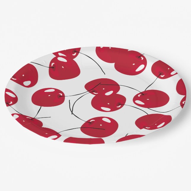Beautiful Fresh Red Cherry Themed Paper Plate (Angled)