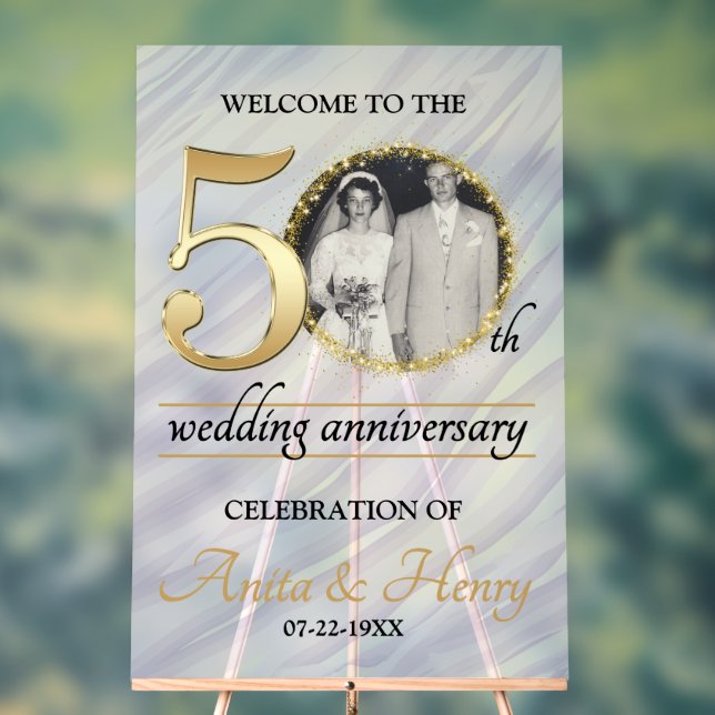 Beautiful Frosted 50th Wedding Anniversary Acrylic Sign (Neutral)