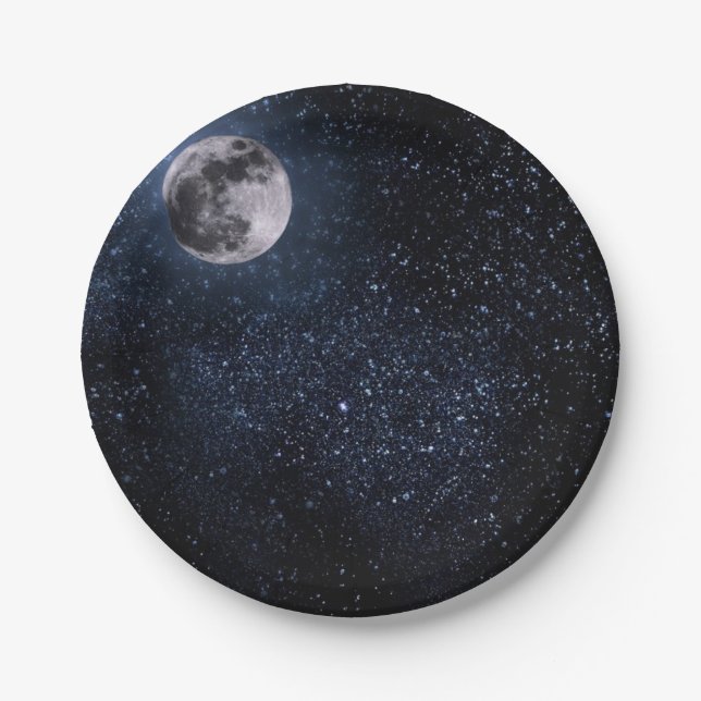 Beautiful, Full Moon and Stars, Custom Paper Plate (Front)