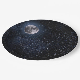 Beautiful Full Moon and Stars Paper Plate