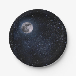Beautiful Full Moon and Stars Paper Plate