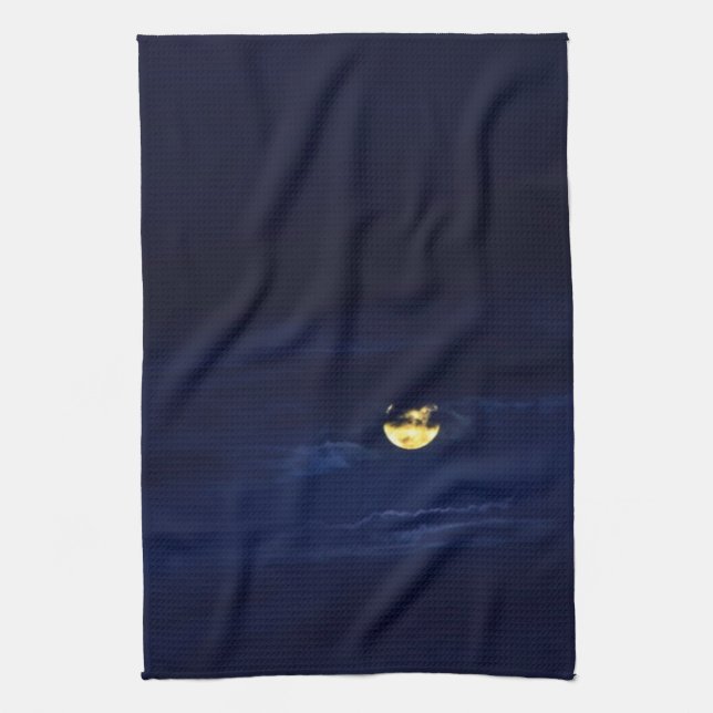 Beautiful Full Moon in Midnight Blue Clouds Tea Towel (Vertical)
