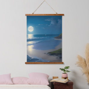 Beautiful Full Moon Ocean Art    Hanging Tapestry