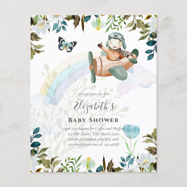 Beautiful Fun Pilot Baby Boys Shower Invitations Flyer (Front)